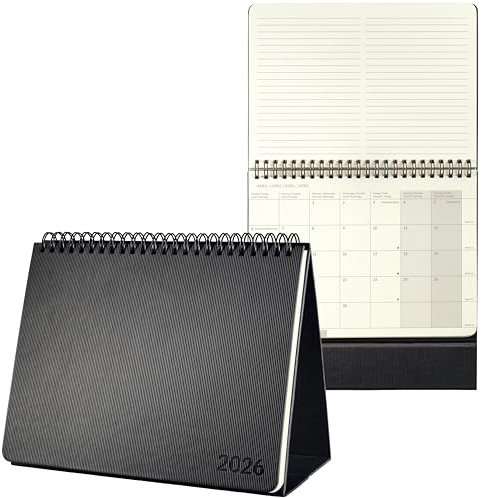 SIGEL C2681 Tischkalender Querkalender 2026, ca. A5 quer, schwarz, Hardcover, 2 Seiten = unten Monat/oben Notizseite, 144 Seiten, zum Aufstellen, aus nachhaltigem Papier, Conceptum