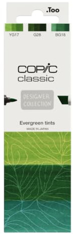 Copic Classic Deisgner kollektion, set med 3 färgade markörpennor, vintergröna nyanser, för konst & hantverk, färgning, grafik, highlighter, design, anime, professionella och nybörjare, konsttillbehör