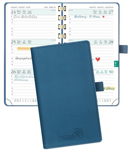 POPRUN Taschenkalender 2026 Klein 16,5 x 9 cm (Jan.2026-Dez.2026) - Kalender 2026 Klein Ringbuch mit Softcover - Terminplaner, Planer 1 Woche 2 Seite mit Kartenschlitz - Marineblau