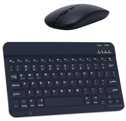 Teclado y Ratón Bluetooth Inalámbrico, Teclado Silencioso Recargable, Ultradelgado y Portátil, Adecuado para Tabletas iPad/PC/iOS/Android/Windows, Diseño QWERTY.
