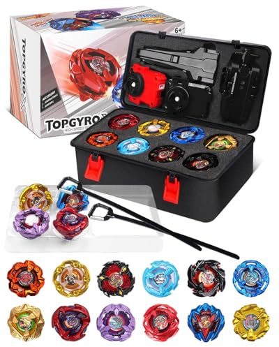 Kreisel X Set, 12 Kampfkreisel, 3 Launchers und 1 Griff, Kinderspielzeug Geburtstagsgeschenk mit Aufbewahrungs Box, Ideal für 6+ Jahre alte Jungen (X4-12PCS)