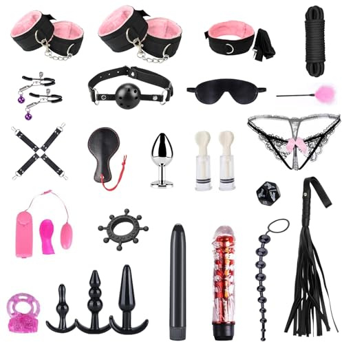Oziral Bondage Set 26Pcs Restraint Set BDSM Set for Couples Pink