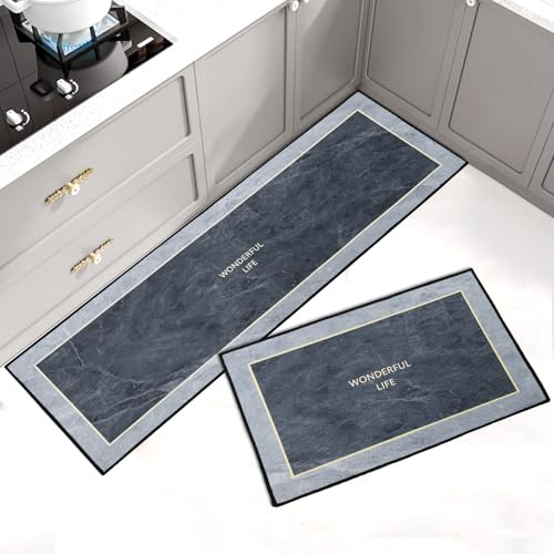 LHHMZ 2 Tapis de Cuisine, Tapis de Sol Confort, Tapis de Cuisine antidérapant Lavable pour la Cuisine, Le Couloir, la décoration de la Maison,43x75cm + 43x150cm