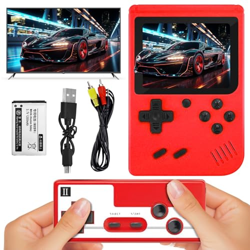 Retro Game Console, Portable Handheld Gaming Device with 400+ Classic Games, 3-Inch Screen & TV-Out for 2-Player Mode – 1020mAh Rechargeable Battery, Travel-Friendly (Red)