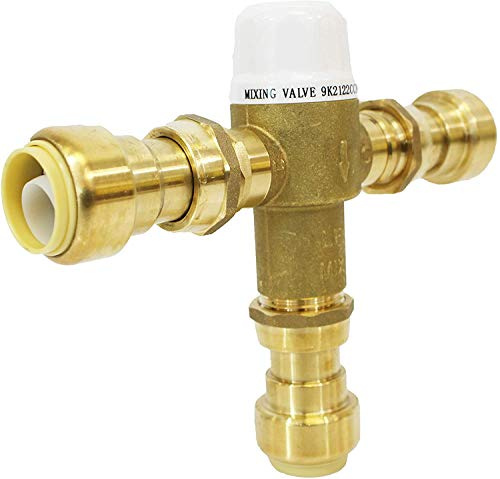 CMI Inc Thermostatic Mixing Valve with Push to connect Connections, For Hot Water Heater,Water Control,Shower,Temperature Regulator (1/2 push fit)
