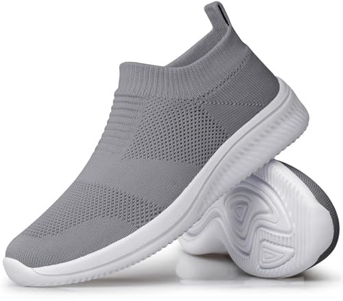 vibdiv Chaussures à Enfiler Femme Chaussettes Baskets Chaussures De Marche Jogging Chaussures De Travail Décontractées Intérieur Extérieur Gris Foncé 39