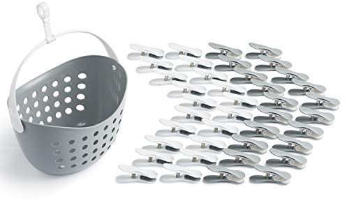 culiclean Wäscheklammern stabil ohne Abdruck Soft Clips mit Wäscheklammernkorb 40 Stück mit Wäscheklammernkorb/Ultimate Gray weiß/weiß Ultimate Gray Korb Ultimate Gray Henkel weiß Korb statt Beutel