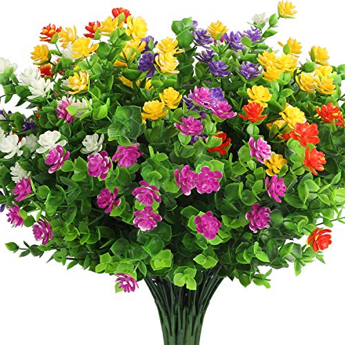 10 fasci di fiori finti per la decorazione, 5 colori resistenti ai raggi UV, fiori artificiali per esterni, interni, in plastica sintetica, finestre, feste di nozze