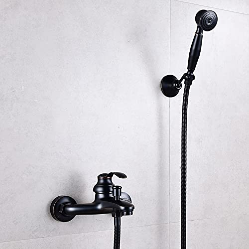 Badewannenarmatur Mit Handbrause - Wannenarmatur, Inkl Brausehalter Und 1,5M Duschschlauch, Stilvolle Schwarz Badewanne Wasserhahn - Dusche Set, Einhand-Wannenbatterie, Messing, Retro-Stil