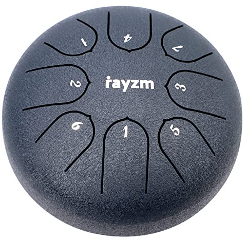 Rayzm Tambor de lengua de acero, 6 pulgadas 8 notas Handpan Tank Drum Kit, Acero al carbono C-Key Percussion Instrument