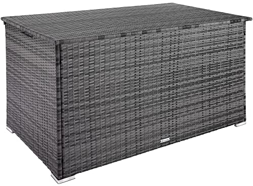 tectake® Aluminium Polyrattan Aufbewahrungsbox mit Deckel, 750L, Gartenkiste wetterfest, Gartenbox mit Gasdruckfedern, Garten Auflagenbox, UV-beständig, rostfrei, Stauraum, 145x82,5x79,5 cm - grau