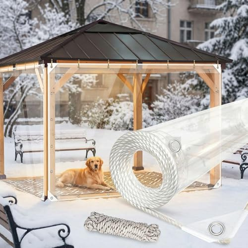 LCYFBE 6' x 10' Clear Waterproof Tarp, PVC 14 Mil Tarpaulin with Grommets and a Plastic Rope, Duty Heavy Tear Resistant Cover for Camping, Plants Greenhouse, Cars, Patio and Pavilion（6 x 10 ft ）