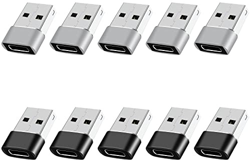 BaseNew USB to USB C Adapter 10 Pack,USB to Type C Adapter,USBC Female to A Male,Type C USB-C Cable Charger Converter for iPhone 17 16 15 14,Samsung Galaxy S25 S24 S23,Laptop,Tablet,PC