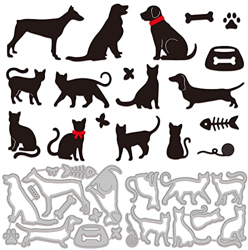 GLOBLELAND Dogs Cats Cutting Dies Metal Pet Animals Bones Die Cuts Embossing Stencils Template for Paper Card Making Decoration DIY Scrapbooking Album Craft Decor