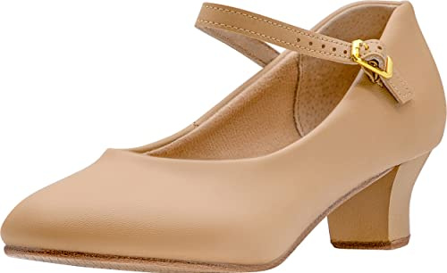 Linodes PU Leather Ankle Strap Character Shoe 1.55'' Dance Shoes for Women-Brown-8.5M-UPD