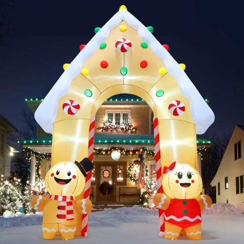 GOOSH Arco di Natale gonfiabili da 3 m, decorazioni gonfiabili per cortile di pan di zenzero con luci a LED, arco natalizio gonfiabile per feste all'aperto