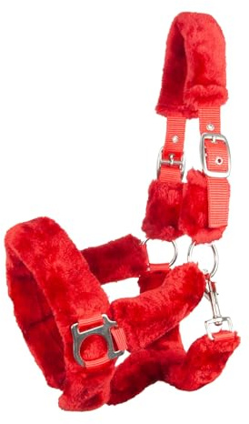 Brama West Cabestro de caballo ártico con suave piel sintética – Cabestro de peluche – Rojo, tamaño Minishetty