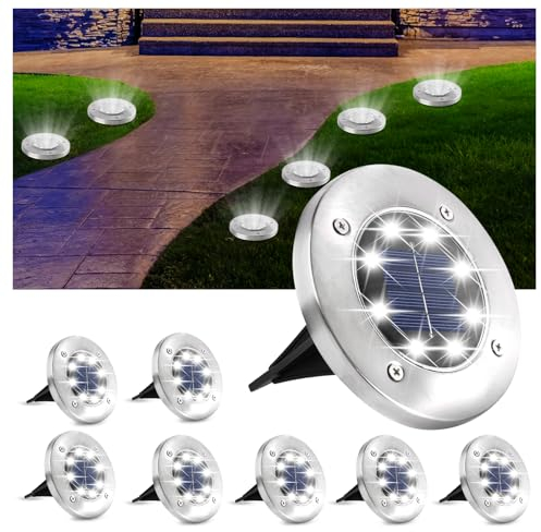 Solar Bodenleuchten Aussen,8 Stück Solarleuchten für Garten Außen mit 8 LED, 3000K Warmweiß Wasserdicht Led Solar Gartenleuchten, Led Gartenleuchten Solar für Auffahrt/Gehweg/Patio/Garden Solarleuchte