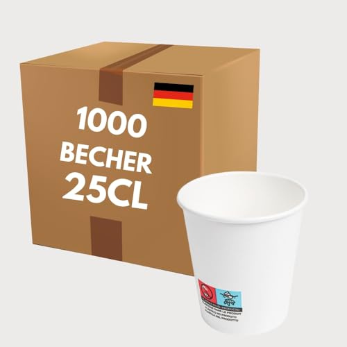 COVR Gobelets carton blanc 25 cl - 8 oz / 1000 unités, Recyclables, Boisson Chaude et Boisson Froide, Solide et Bonne Prise en Main, Résistant