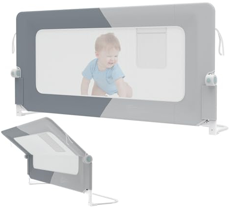 FIVMEN Griglia di protezione per letto da 180 cm, regolabile in altezza, per bambini, pieghevole, a 180 gradi, per lettino, letto dei genitori, giuntura, grigio