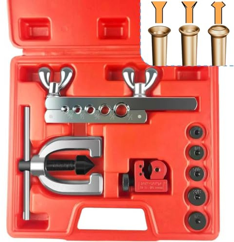 Brake Line Flaring Tool Kit, 3/16, 1/4, 5/16, 3/8 and 1/2” Double & Single Tubing Flare Tool for Copper and Aluminum Fuel Line Tube