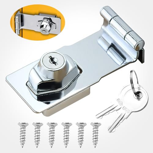SMCEHEYA Keyed Hasp Lock 90 Degrees Shed Door Lock Twist Knob Door Lock with Padlock Keys Clasp Door Bolt Latch for Locking Doors Cabinets Cupboard Protecting Items (3 Inch)