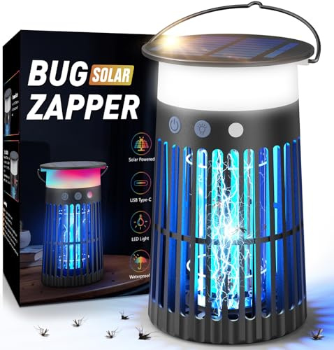 Lampara Antimosquitos Exterior, Solar Mata Mosquitos Electrico 4000mAh con LED luz, 4200V Mosquitos electrico, Atrapa Moscas Resistente al Agua para Interior, Jardín, Dormitorio, Salón, Cocina