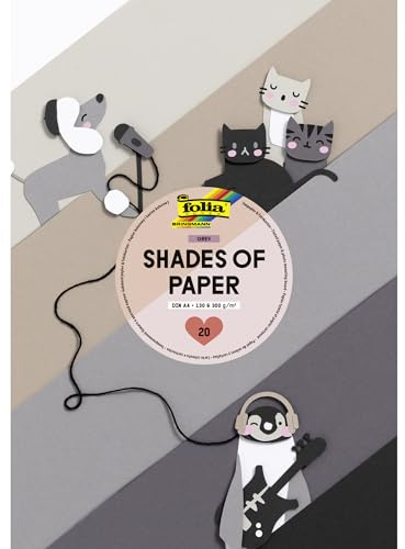 folia Kreativblock Tonpapier & Fotokarton A4 Scrapbooking Tonpapier Motivblock Bastelpapier Basteln Papier Farbblock DIY-Projekt Shades of Grey