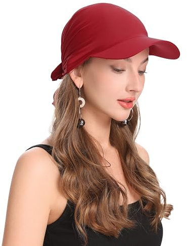 ZLYC Gorro de Verano para Mujer con Visera, Liso Borgoña, Talla única