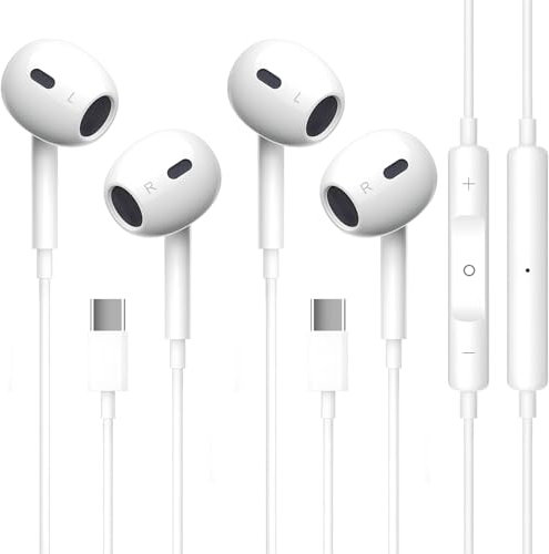 Paquete de 2 auriculares USB C para teléfono 16/15, auriculares tipo C, auriculares estéreo de alta fidelidad con micrófono y control de volumen, auriculares USB C intrauditivos