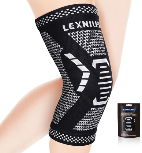 Lexniush Knee Support for Men/Women, Best Knee Brace for Arthritis, Joint Pain, Ligament Injury, Meniscus Tear, ACL, MCL, Tendonitis, Knee Compression Sleeve for Running, Sports(Black White, XL)