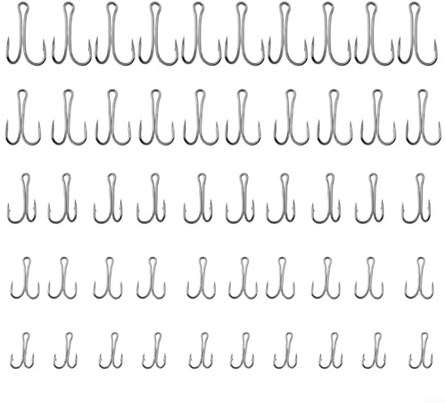 babominimer Lot de 50 hameçons doubles en acier à haute teneur en carbone noir tailles 8#-1#, résistant à l'érosion pour la pêche en mer, durable