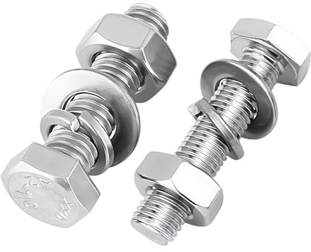 LOLANIUT Viti a Testa Esagonale M5x20 in Acciaio Inox 304, Set da 60 Pezzi con Dadi Rondelle Piane e Rondelle Elastiche, Viti DIN 933 a Filettatura Completa per Mobili Macchine e Fai da Te