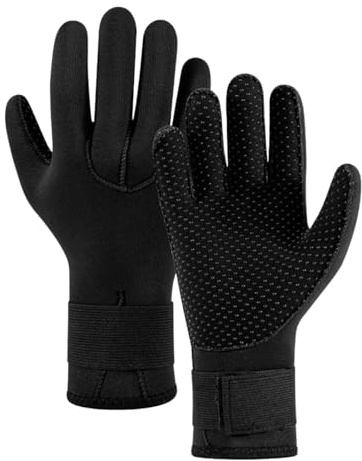 ZESHGON Swimming Gloves, 5mm Wetsuit Glove Neoprene Thermal with Adjustable Wristband, Anti-Slip Gloves for Snorkelling,Swim,Scuba Diving, Water Sports for Men Women(Black)