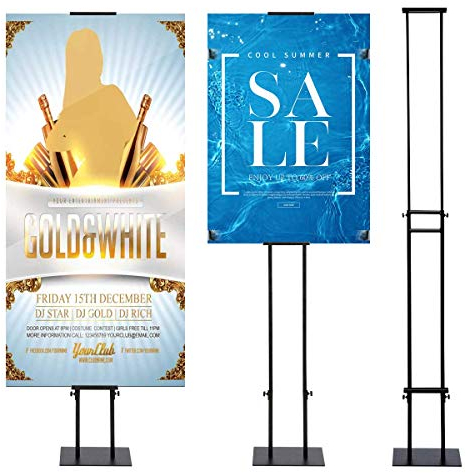 VAIIGO Doppelseitiger Plakatständer (für 2 Plakate) Infoständer Verstellbarer Metall Präsentationsständer Werbeständer Standhöhe bis 78 Zoll (Schwarz)