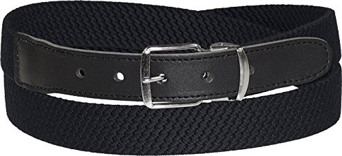Harrys-Collection HC Elastischer Stretch-Gürtel mit Echtleder-Endstück - 30mm Breit - Stufenlos Kürzbar -Dehnbarer Stoffgürtel für Damen & Herren - Gr. 85 bis 160 cm, Bundweite:115, Farben:schwarz