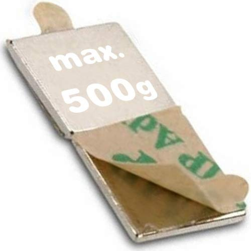 20 x fyrhjulsmagneter, självhäftande 10 x 10 x 1 mm neodym magnetfyrhjuling N35 nickel – rymmer 550 g – 20 stycken – starka självhäftande magneter för kylskåp, magnet, glasbrädor, magnettavla,