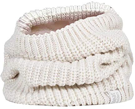 HEAT HOLDERS - Ladies Thick Winter Warm Fleece Lined Chunky Knit Thermal Neck Warmer (One Size, Cream (Chunky))