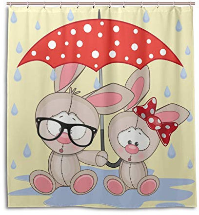 Eslifey - Cortina de ducha de poliéster para conejos y paraguas, 66 x 72