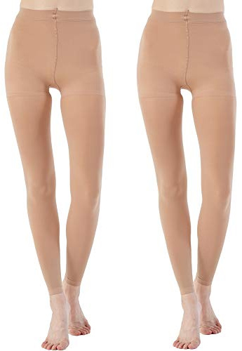 MANZI Mallas sin pies para mujer, para danza, ballet, color negro, bronceado, 70 denier, 2 pares de color tostado sin pies, M