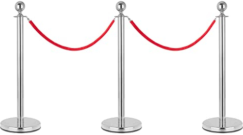 Stagecaptain PLS-150 Deluxe 3.2-200S Absperrständer Personenleitsystem - 3 Edelstahl-Stative und 2 rote Seile mit 2,0m Länge - Für Konzerte, Ausstellungen, Hotels, Kinos u.v.m. - silber