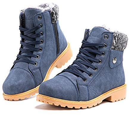 Hitmars Botines Mujer Invierno Botas de Nieve Calentar Forro Forrado de Piel Cremallera Plataforma Antideslizante Cordones Calzado Aire Libre 6-Azul EU39