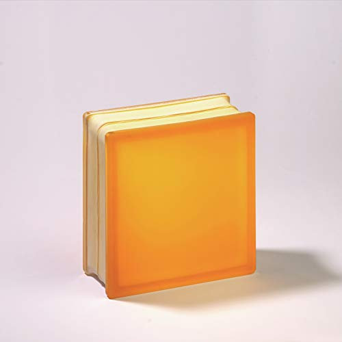 Bloque de Cristal Lux Glass Naranja Liso Satinado 2 caras | cm 19x19x8 | Unidad de venta 1 caja de 6 pzas