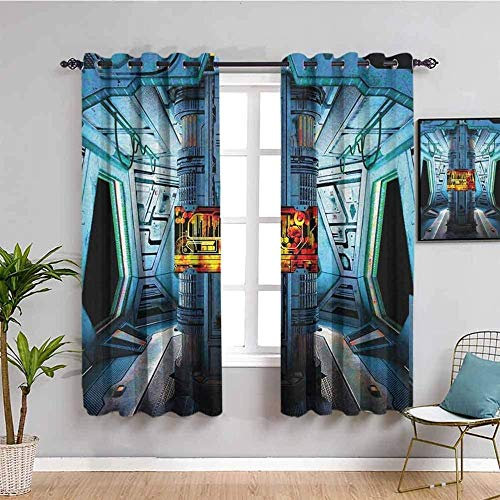 XAONUO Rideaux Occultants Enfants 3D Bleu Cabine Avion Rampe De Lancement 3D Moderne Imprimé Salon Chambre Isolant Thermique Rideaux Polyester À Décoration De Fenêtre pour Chambre 280X180Cm