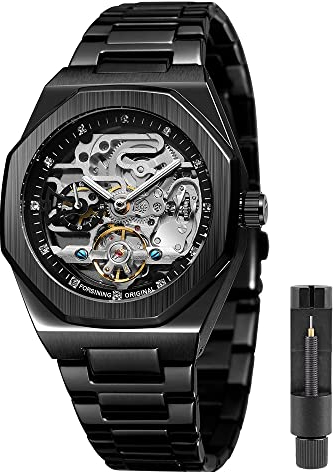 Tiong Metal Army Automatik Uhr Tourbillon Edelstahl Steampunk Skeleton Mechanische Uhren für Herren