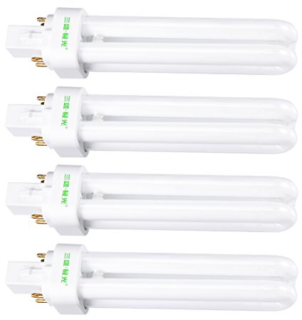 Ruilogod 4 unids AC 220V 18W Double U Tube PL-C Lámpara 4-Terminal G24 Base 6500K Fresco blancopuro