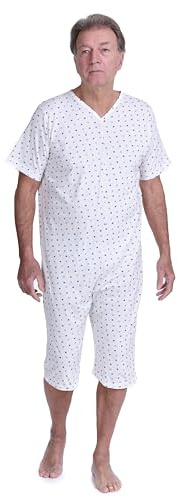 FERRUCCI COMFORT Pigiama Sanitario in Cotone con Zip su Dorso - Unisex - Maniche Corte e Pantalone Corto - 9012/5 - Adatto agli Anziani - Antimanipolazione (Maschile, M)