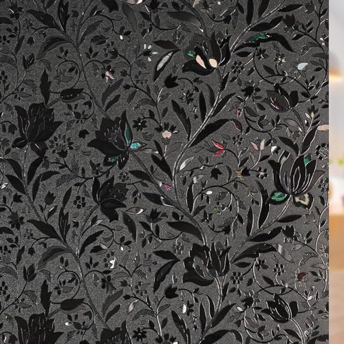 rabbitgoo 3D Blackout Window Film, Black Out Window Film Privacy Day and Night, Blackout Glass Cover Black-out Cling for Glass Doors, Light Blocking UV Protection Tulip 60x200 cm