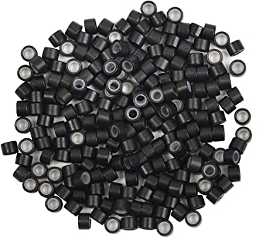 200 Stück Silikon gefütterte Micro Ringe Links Perlen 4.0 mm Haarperlen für Haarverlängerungen (Schwarz)