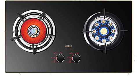 Gas Hob 75 cm Built-Ingas Hob Black Tempered Glass Gas Cooktop, 5.2 kW Ceramic Honeycomb Electric Cooktop Burner (Black)